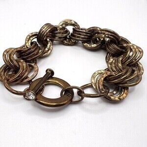 IMAN Luxury Link Bracelet / Crystal Accents on Closure / Bronce‎ Color / 7.5 in